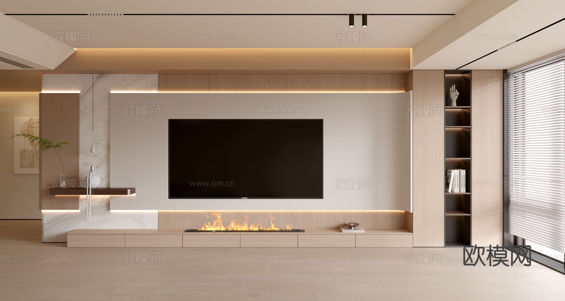 现代客厅 奶油客厅 电视背景墙 客厅背景 奶油风背景墙3d模型下载