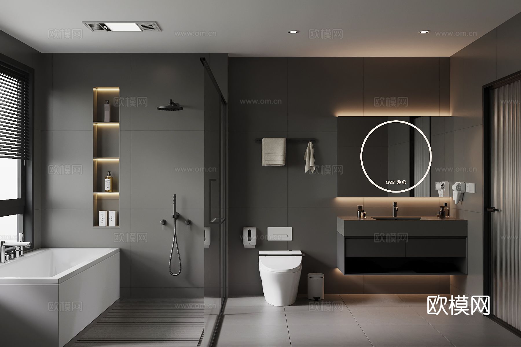 意式卫生间 浴室柜 马桶 淋浴间3d模型下载