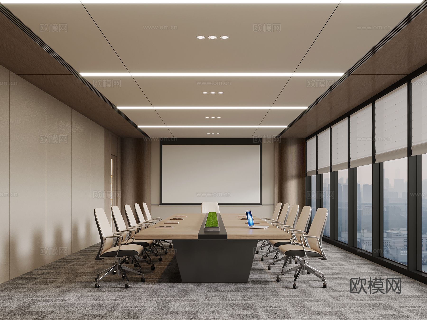 现代会议室 会议桌3d模型下载