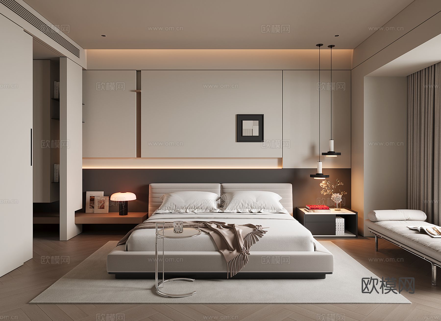 现代家居卧室3d模型下载（渲染图1）