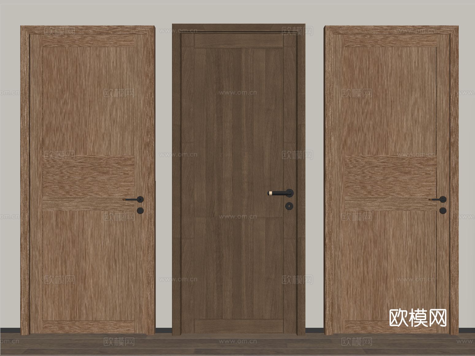 中古实木门 单开门 卧室门su模型