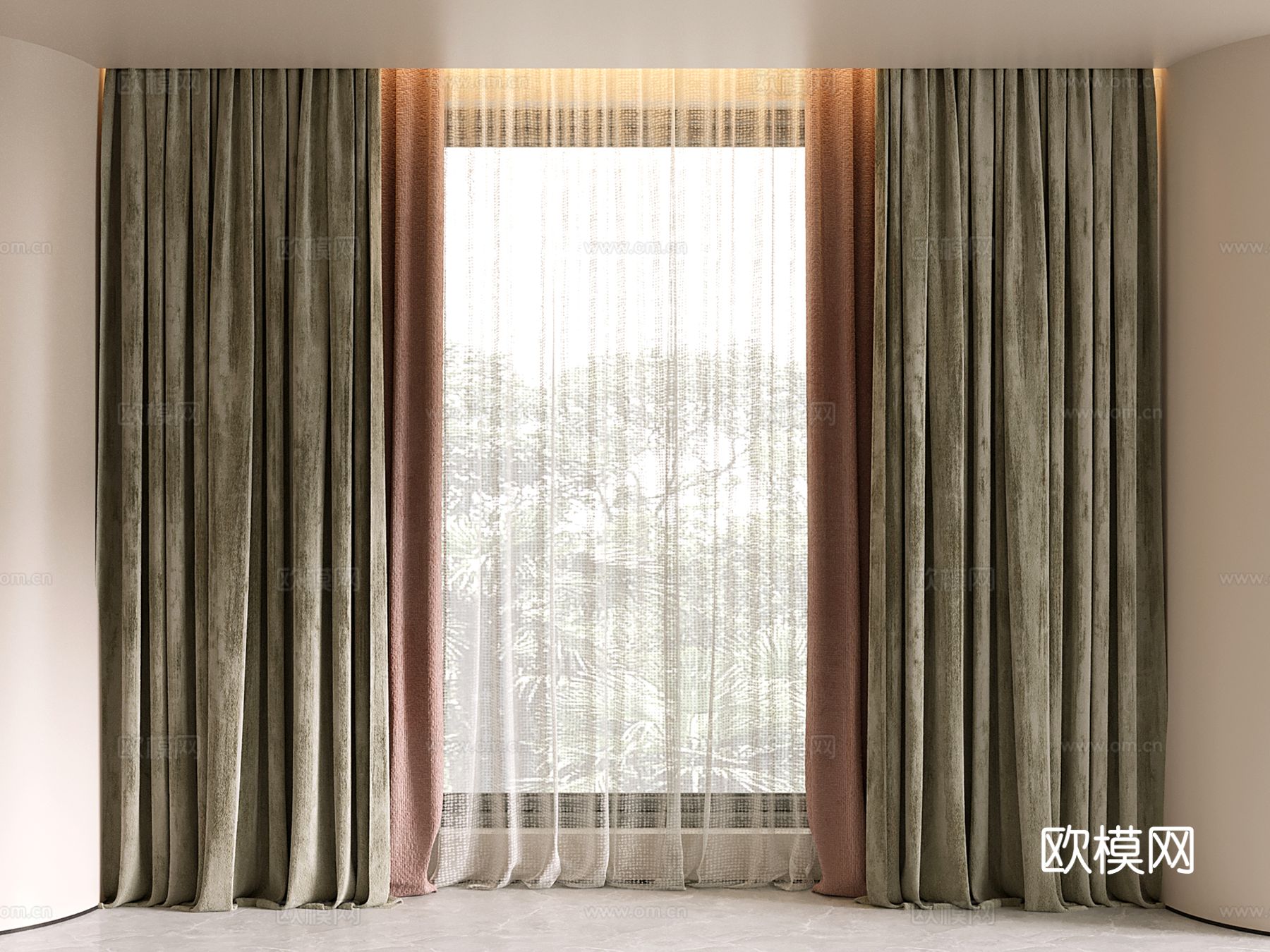 现代布艺窗帘 落地窗帘 遮阳帘 纱帘su模型