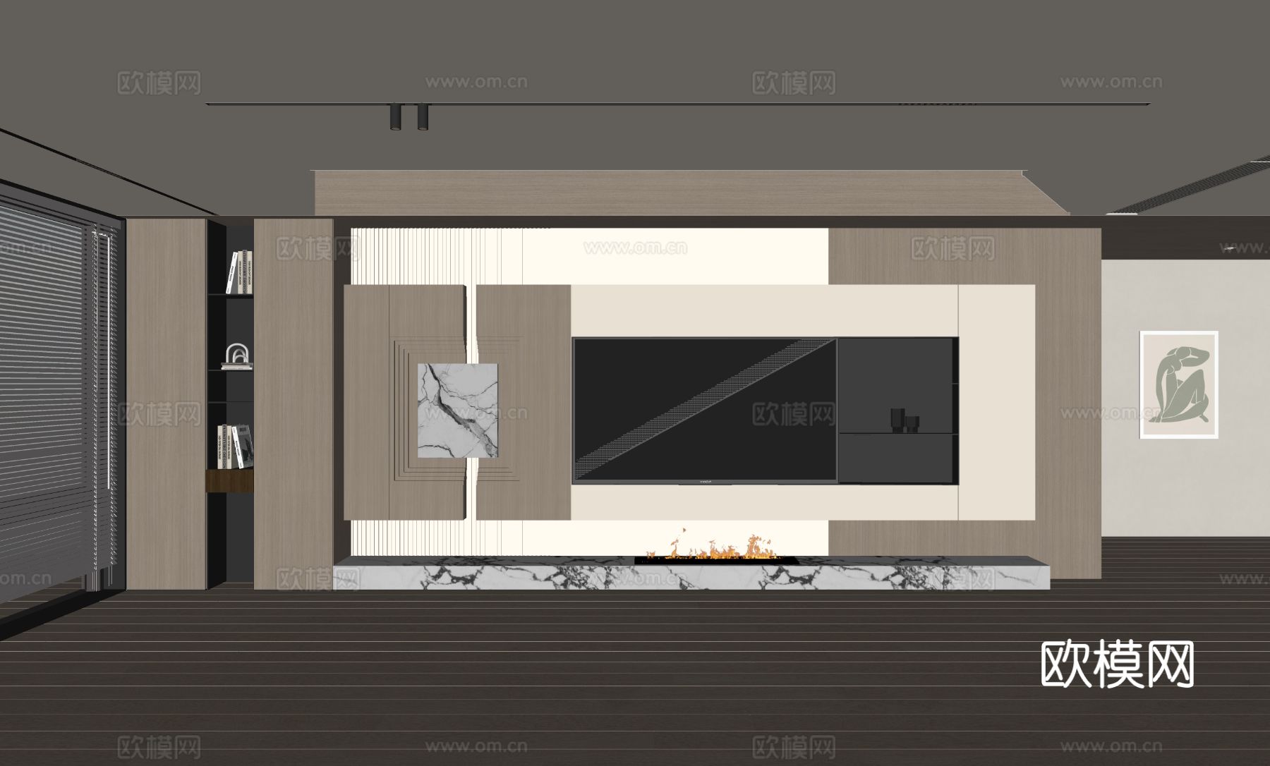 现代客厅 奶油客厅 电视背景墙 客厅背景 奶油风背景墙su模型下载（渲染图2）