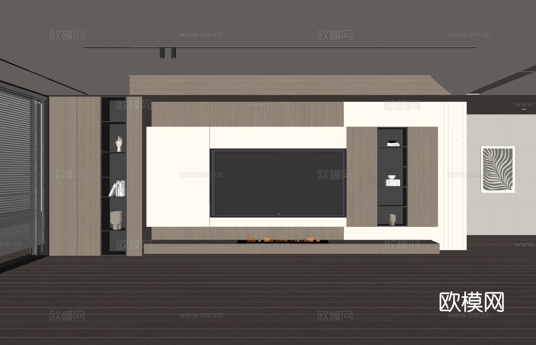 现代客厅 奶油客厅 电视背景墙 客厅背景 奶油风背景墙su模型下载（渲染图2）