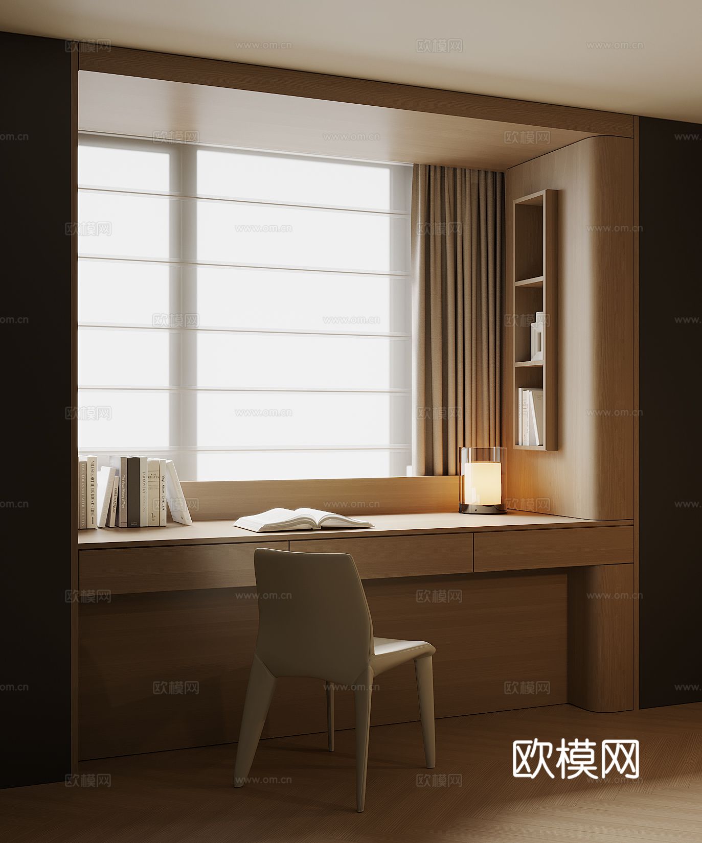 现代飘窗书桌柜su模型下载（渲染图1）