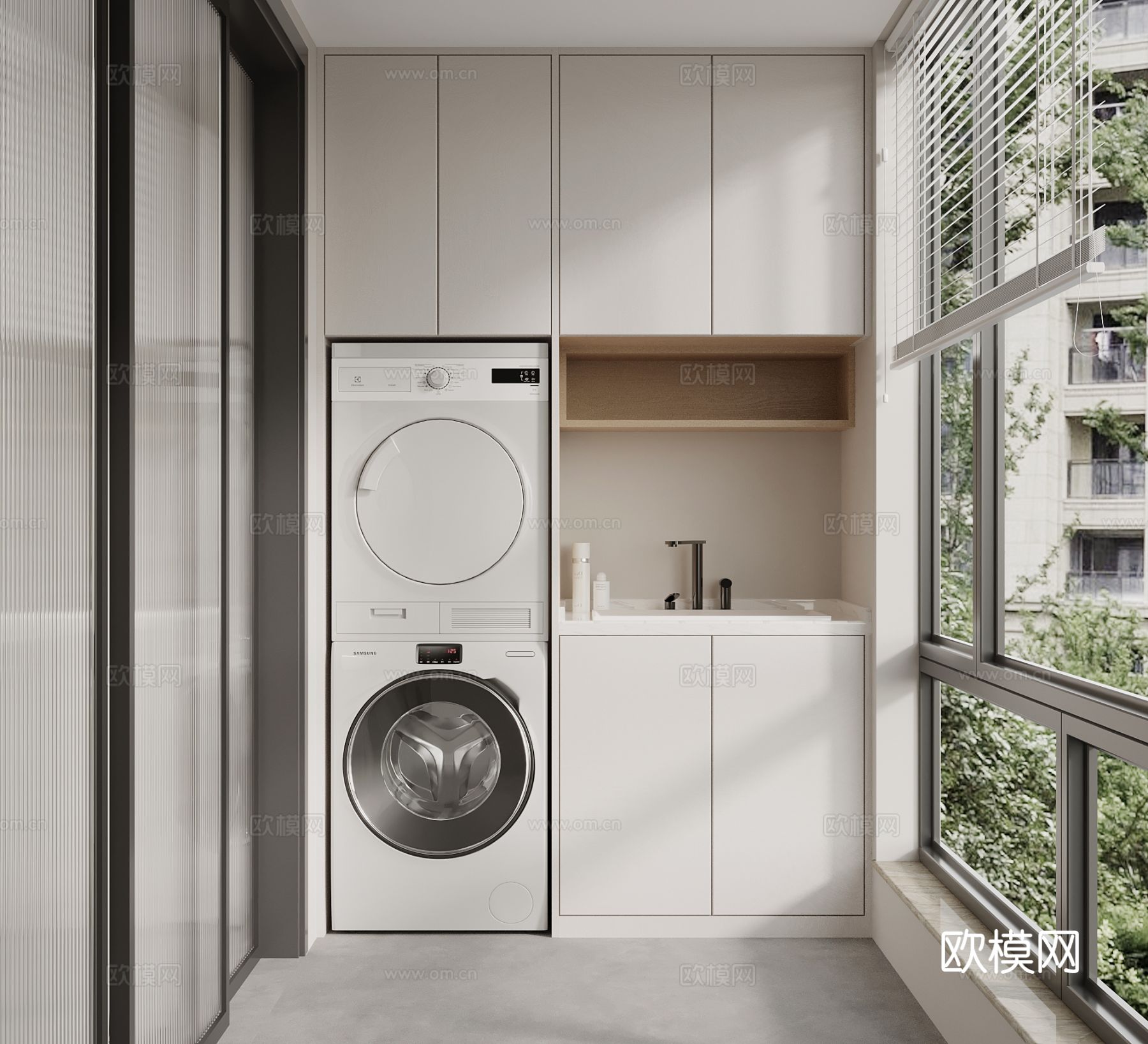 现代简约洗衣机柜 阳台柜su模型