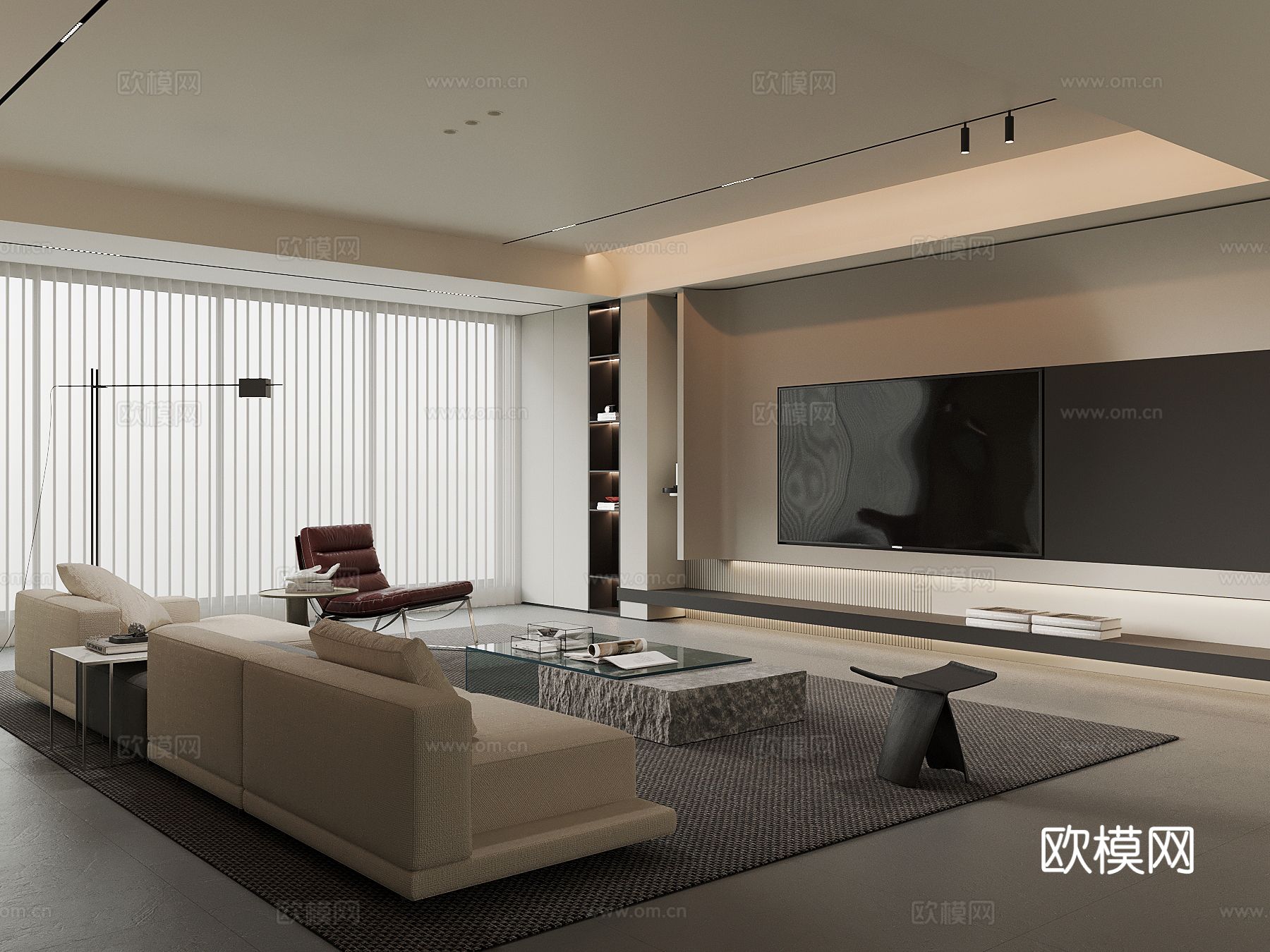 现代客厅 电视背景墙 沙发茶几su模型