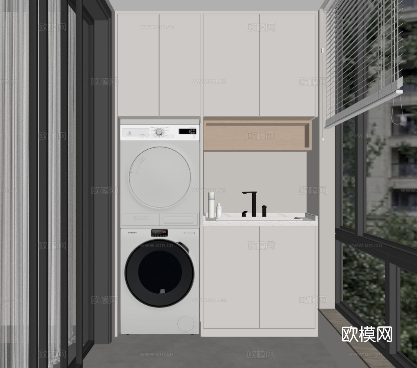 现代简约洗衣机柜 阳台柜su模型