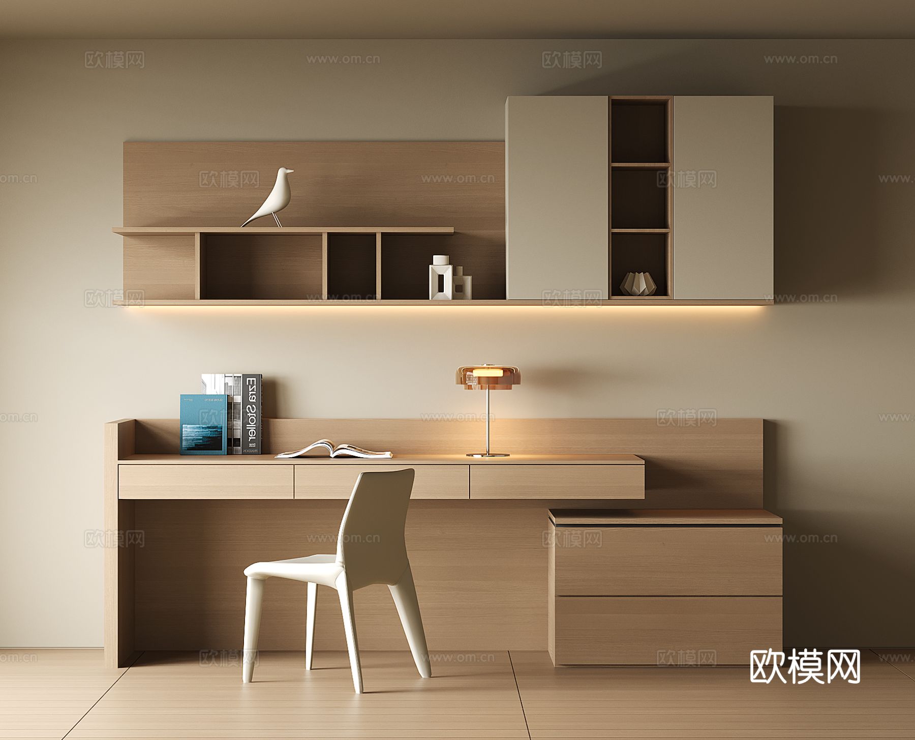 现代书桌柜组合3d模型下载