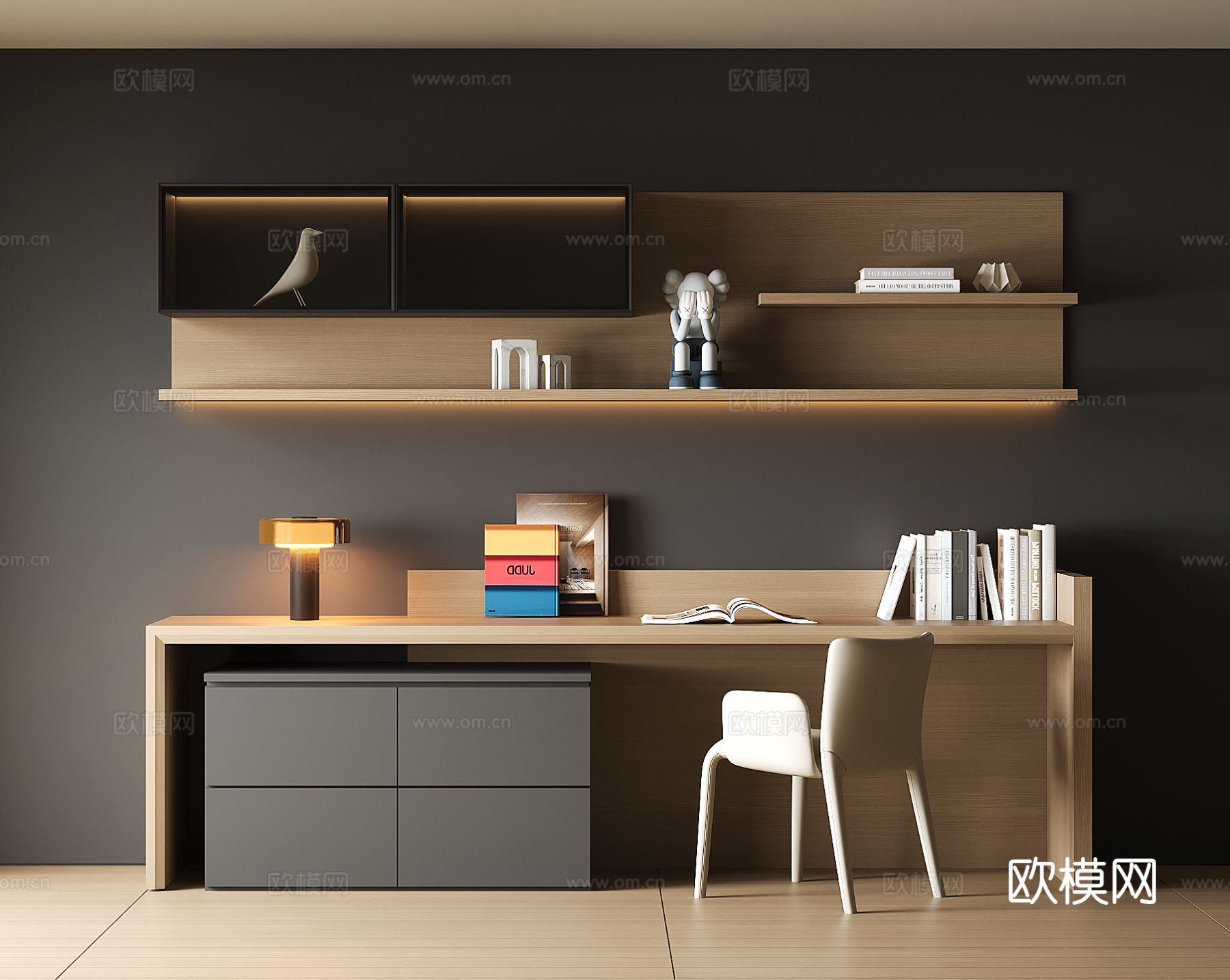 现代书桌柜组合3d模型下载