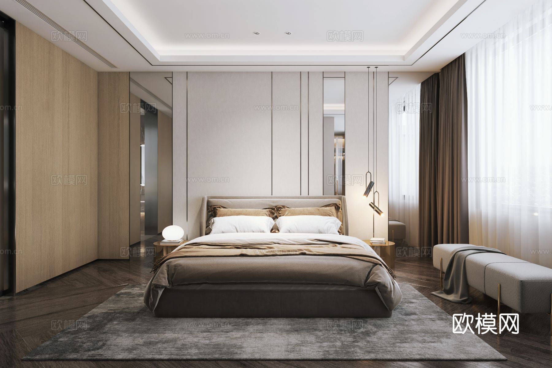 意式轻高定卧室衣帽间卫浴3d模型下载（渲染图4）