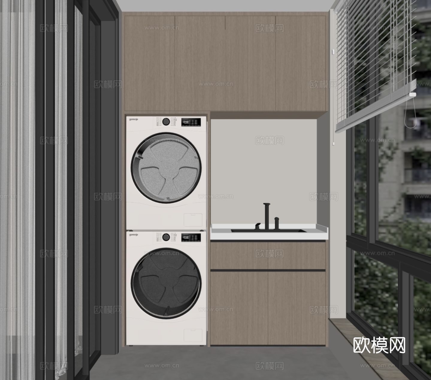 现代简约洗衣机柜 阳台柜su模型