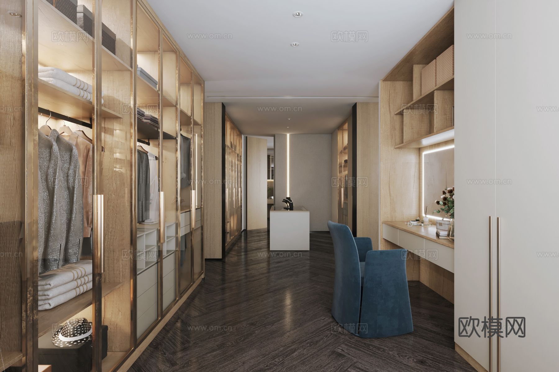 意式轻高定卧室衣帽间卫浴3d模型下载（渲染图3）