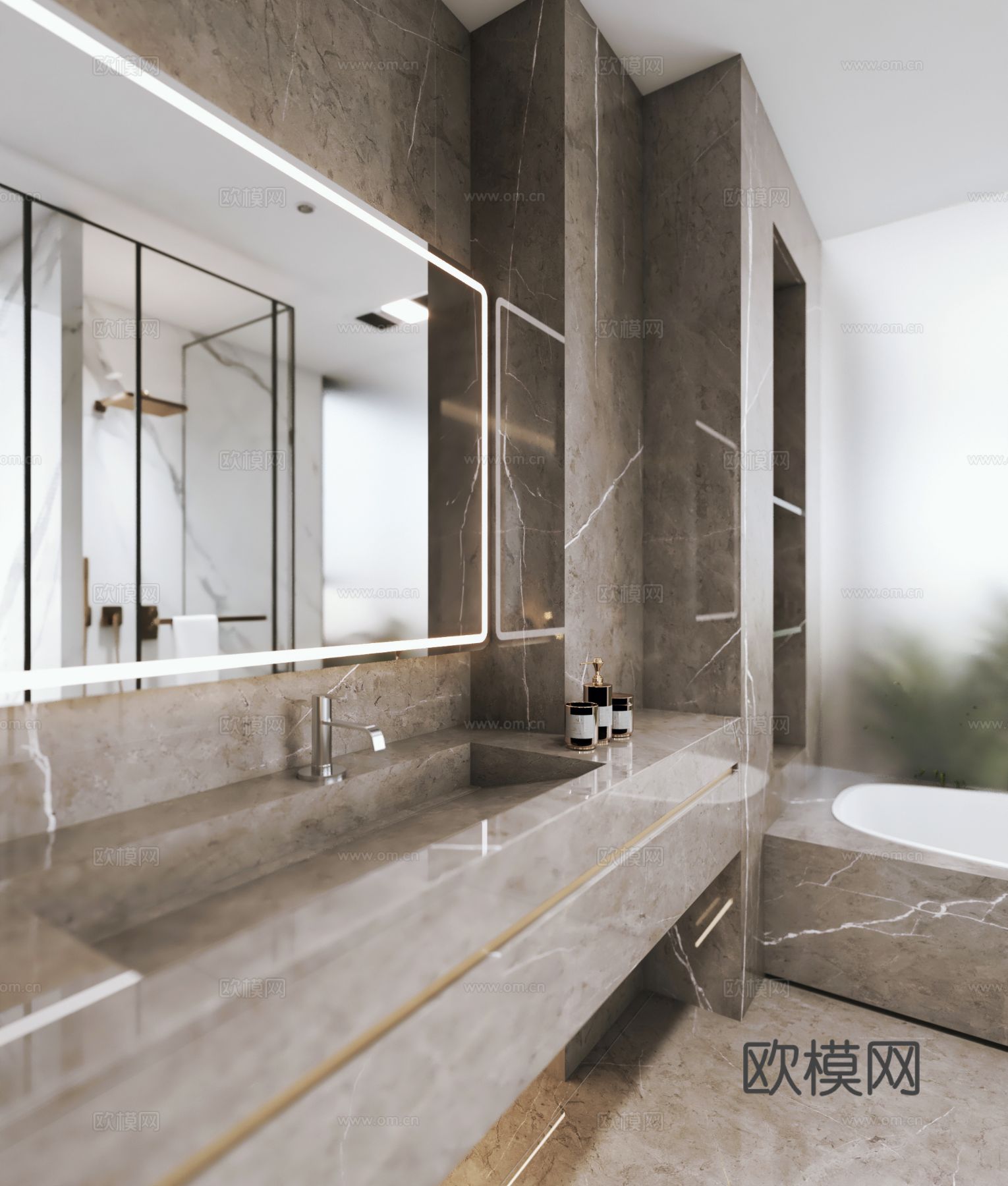 意式轻高定卧室衣帽间卫浴3d模型下载（渲染图6）