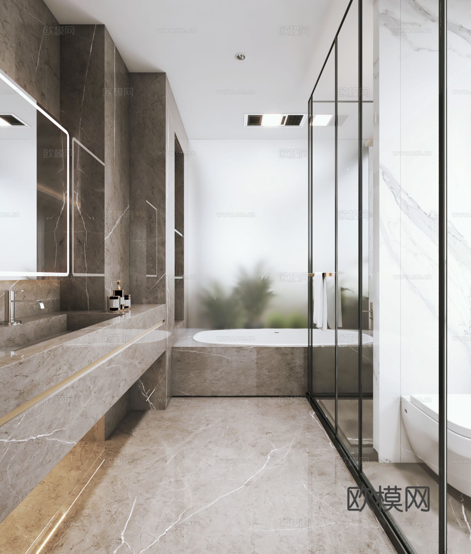 意式轻高定卧室衣帽间卫浴3d模型下载（渲染图5）