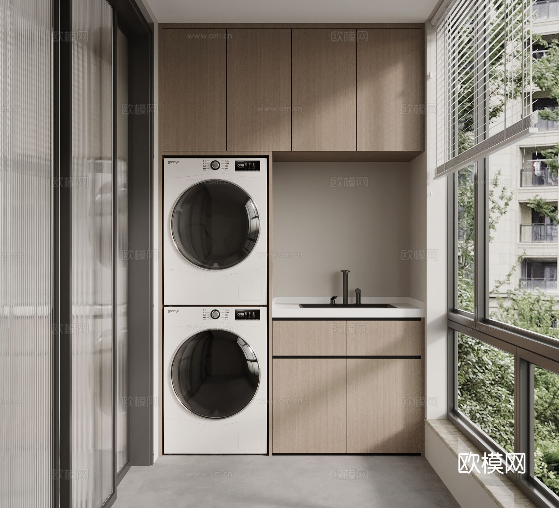 现代简约洗衣机柜 阳台柜su模型