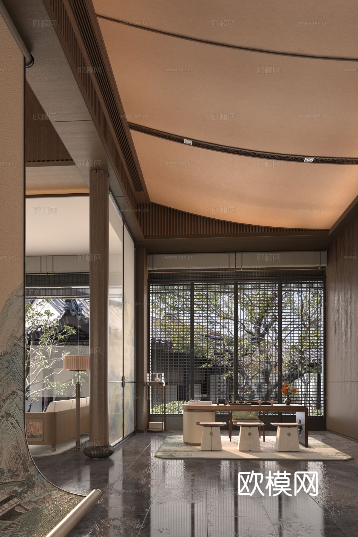 盘石设计 新中式售楼处前厅3d模型