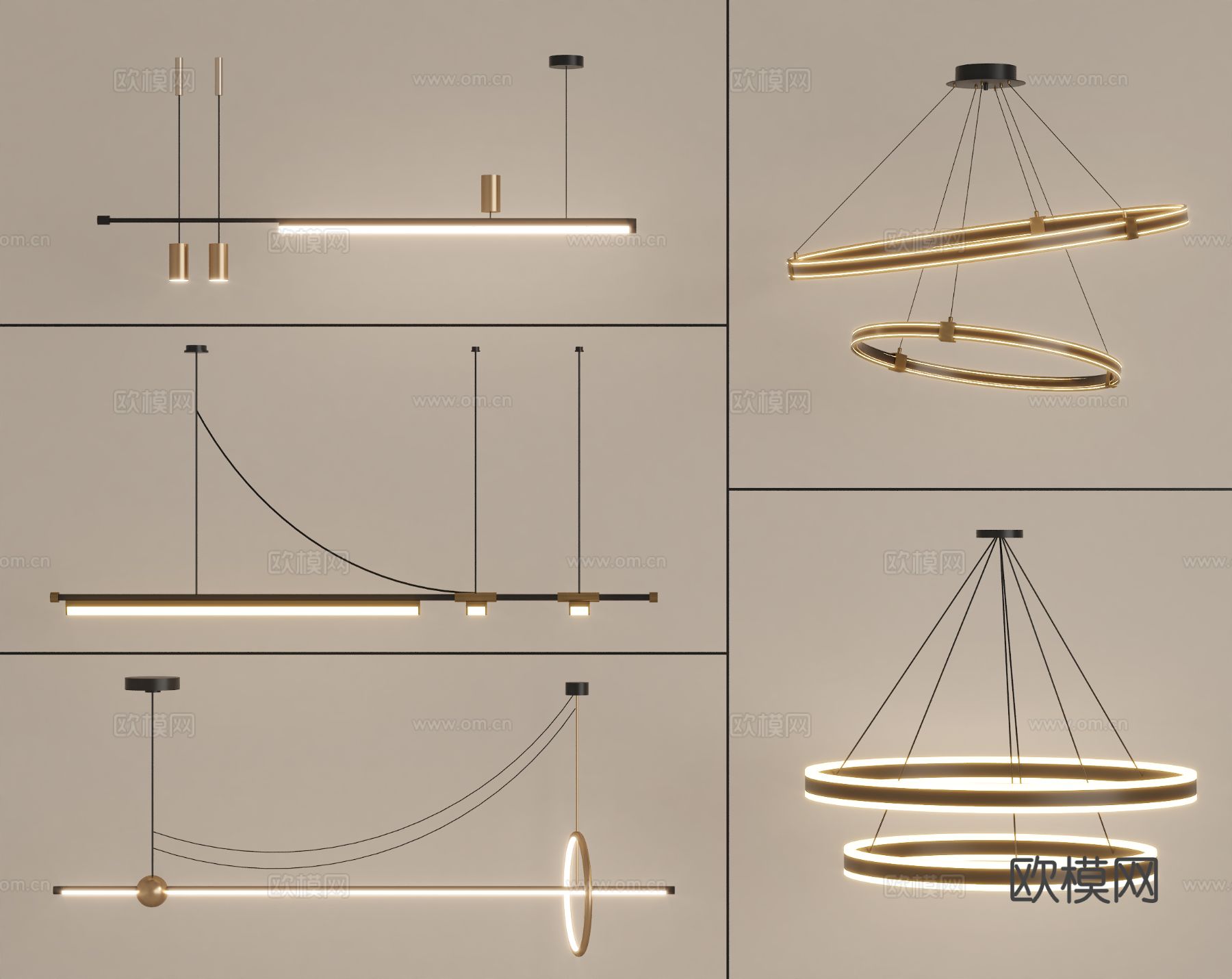 现代吊灯组合 餐厅吊灯 长条吊灯su模型