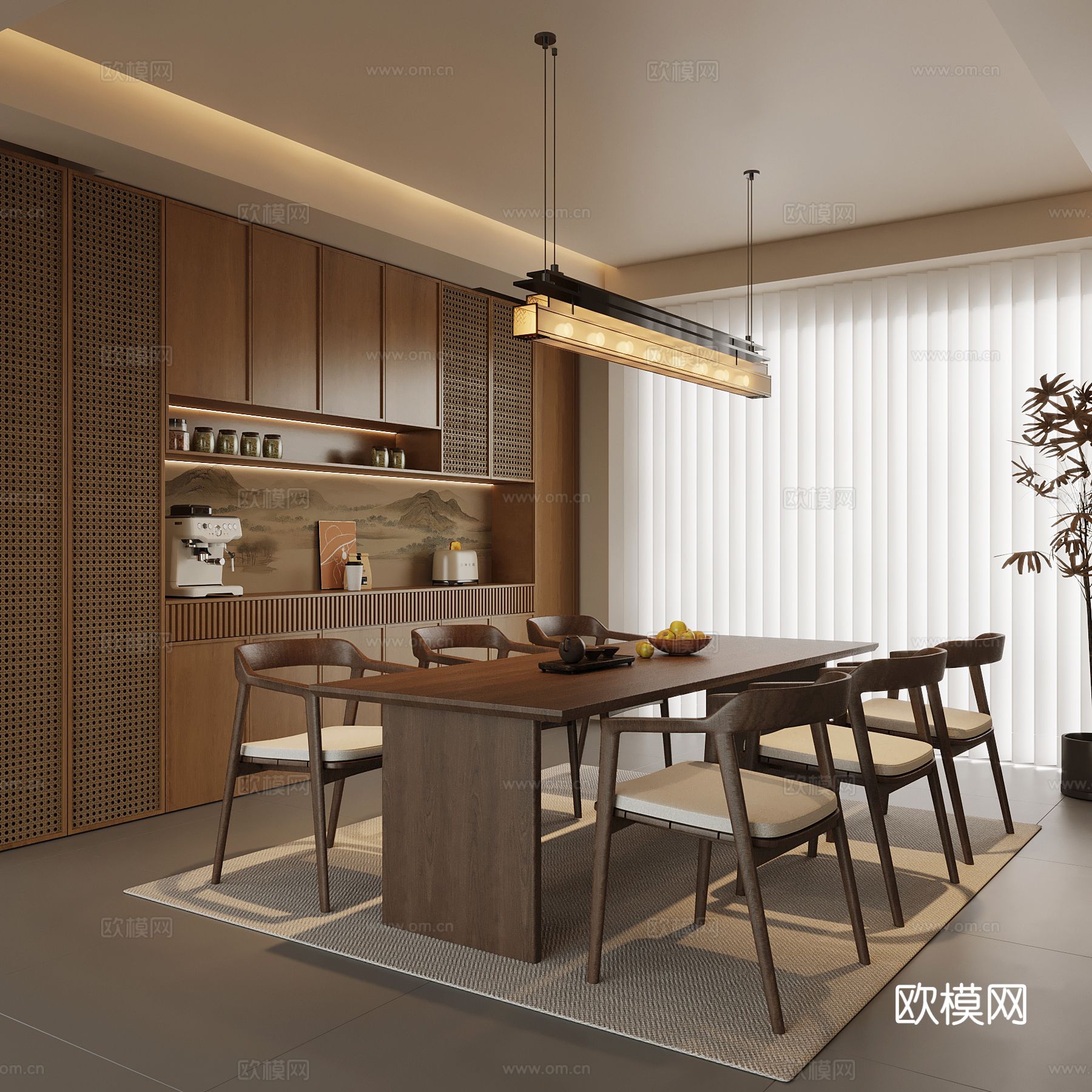 新中式餐厅su模型