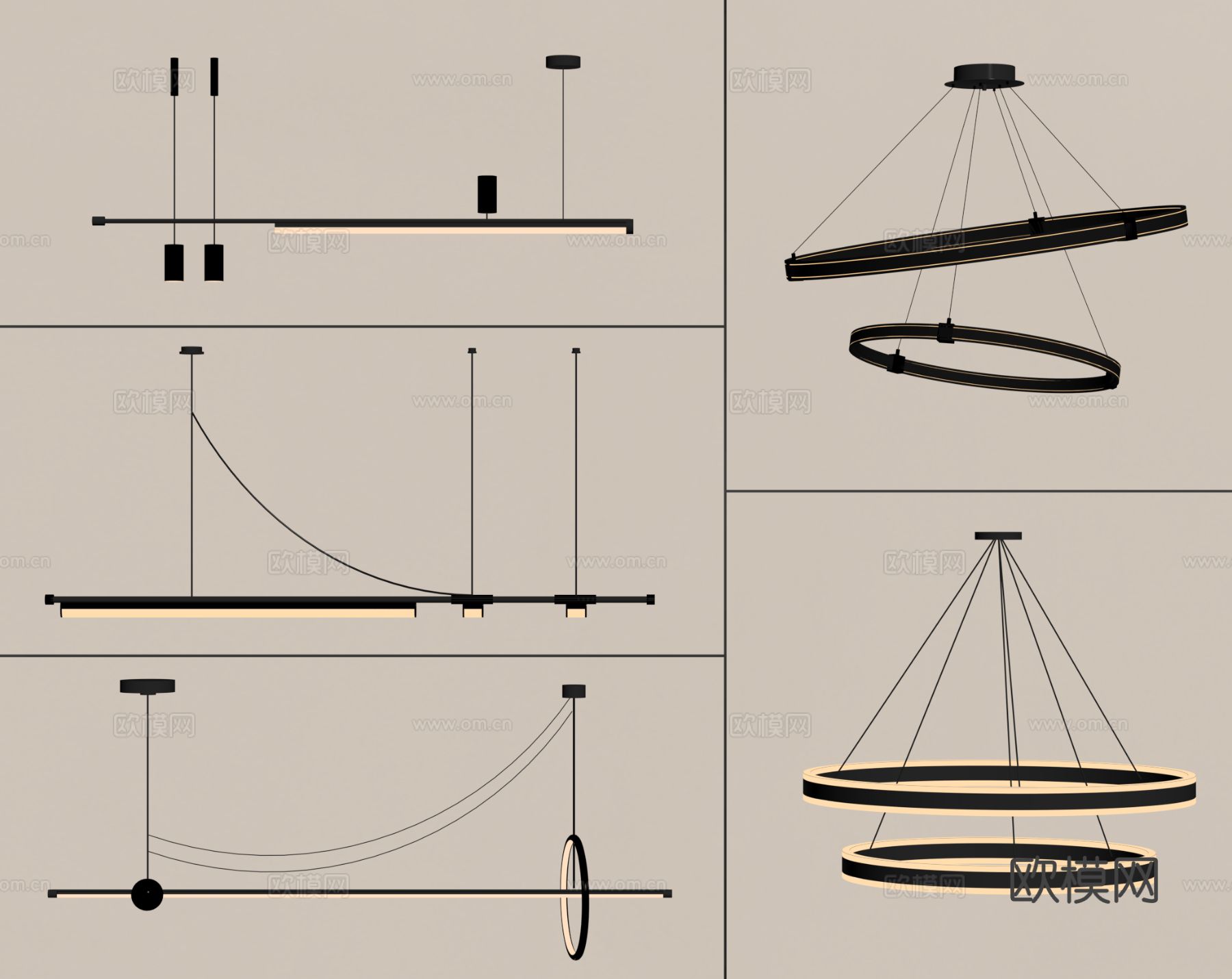 现代吊灯组合 餐厅吊灯 长条吊灯su模型