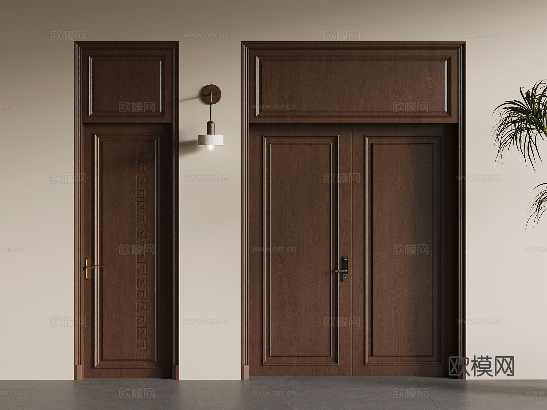 新中式双开门 单开门3d模型下载