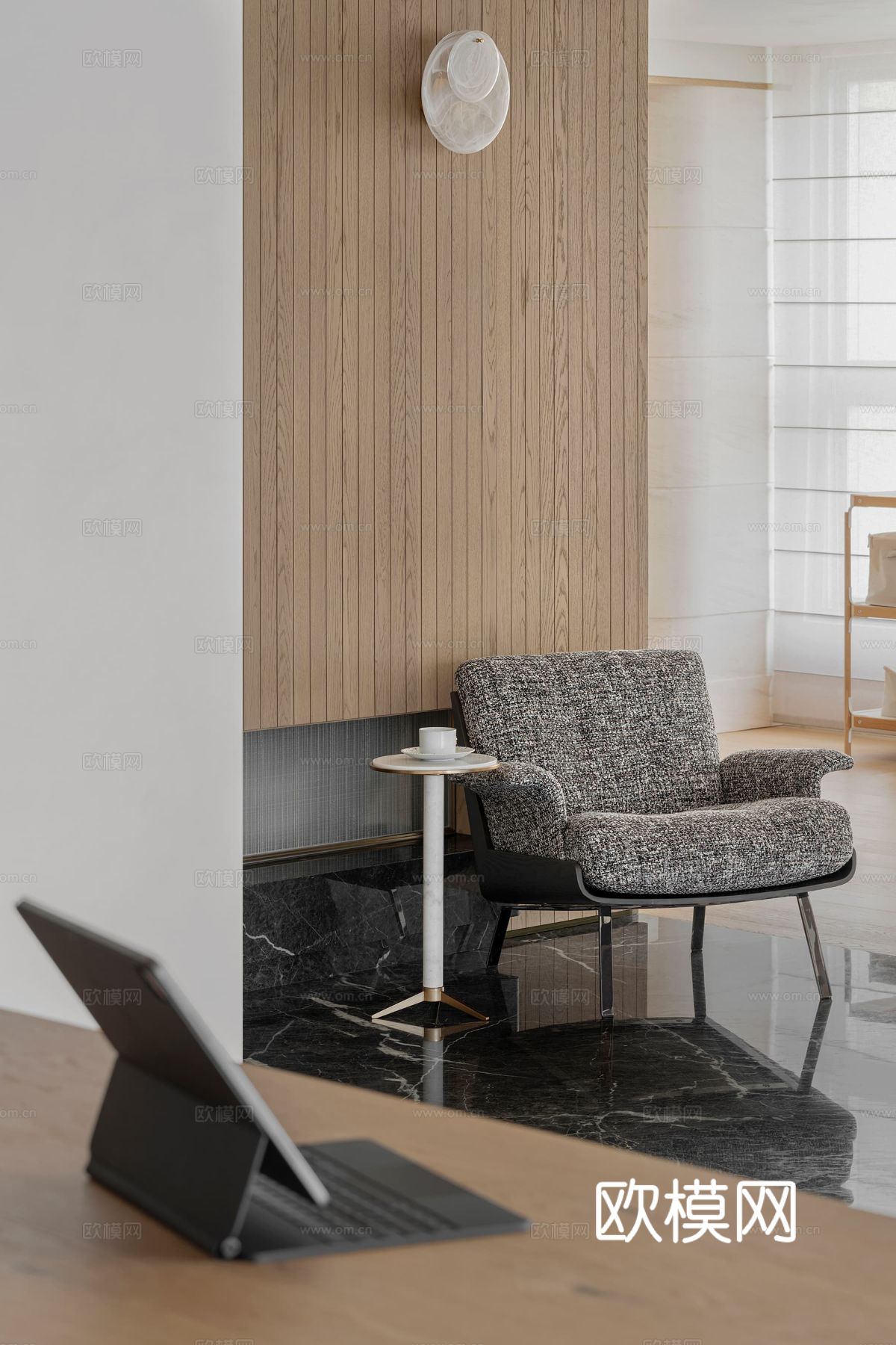 现代大平层家装效果餐厅卧室客厅简约高级灰设计效果图下载（渲染图3）