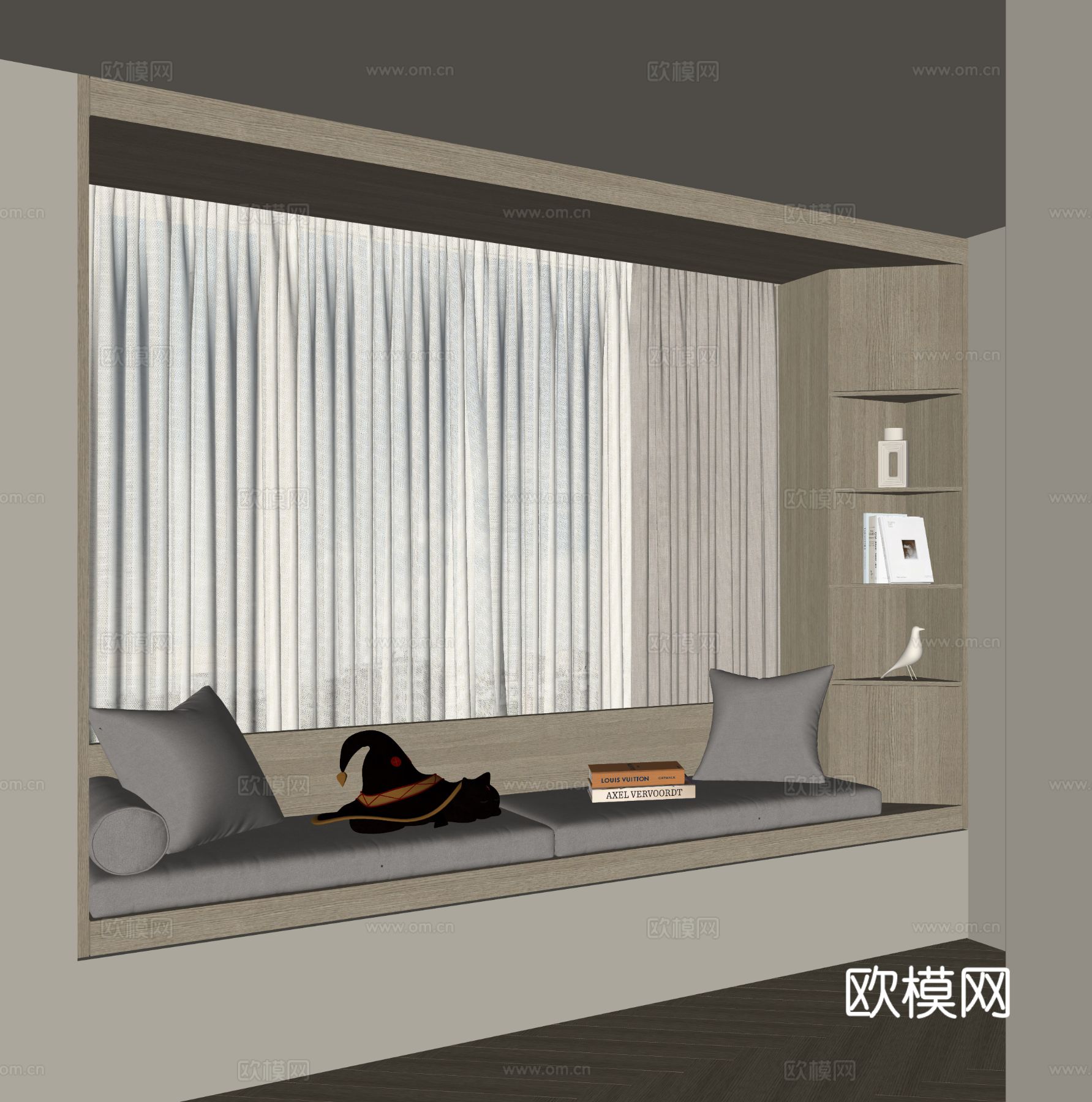 现代飘窗柜su模型