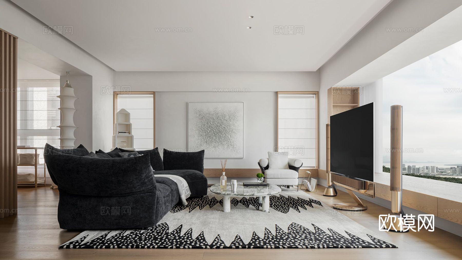 现代大平层家装效果餐厅卧室客厅简约高级灰设计效果图下载（渲染图8）