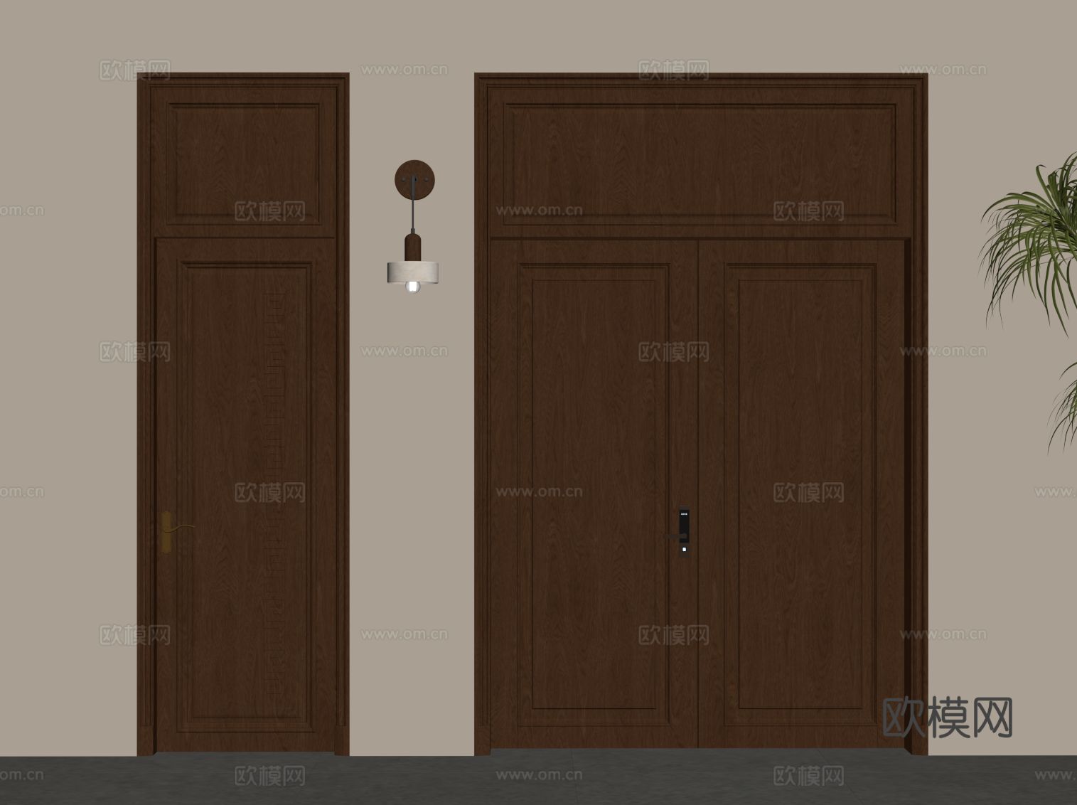 新中式双开门 单开门su模型