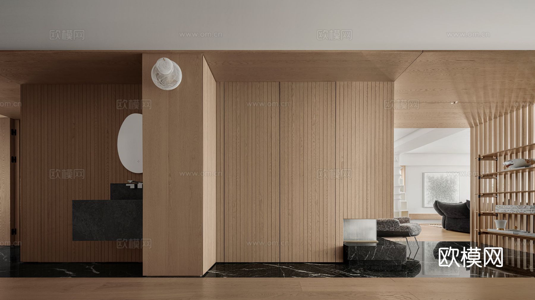 现代大平层家装效果餐厅卧室客厅简约高级灰设计效果图下载（渲染图2）