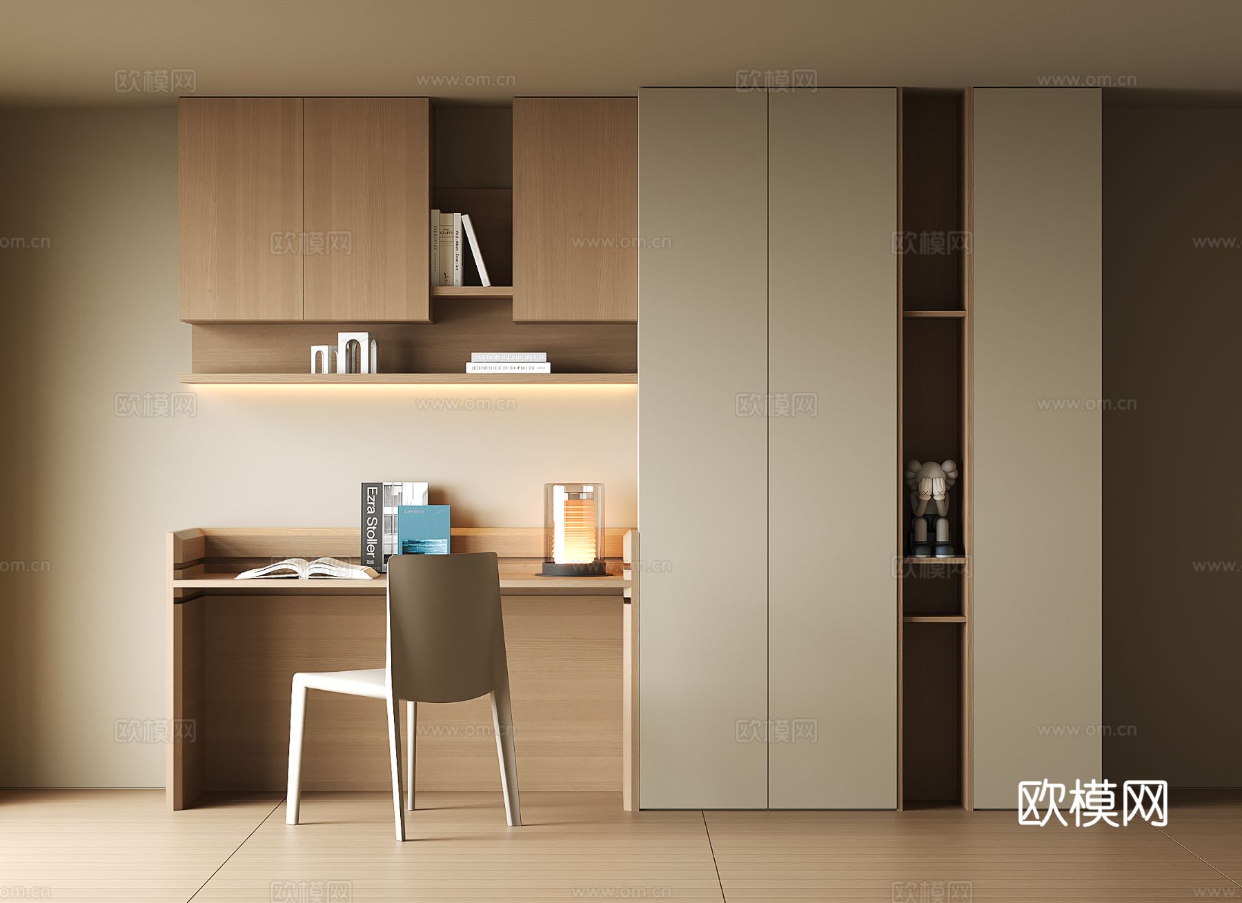 现代书桌一体柜su模型