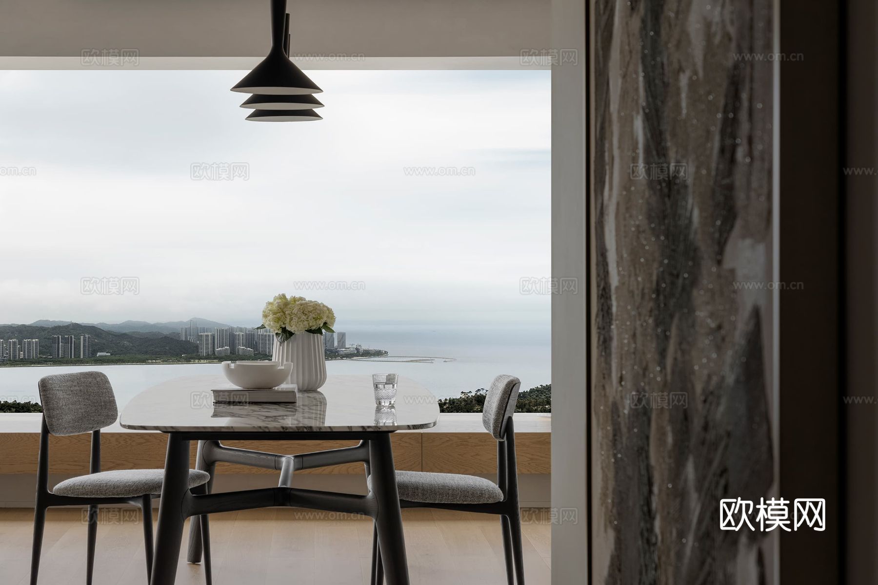 现代大平层家装效果餐厅卧室客厅简约高级灰设计效果图下载（渲染图9）