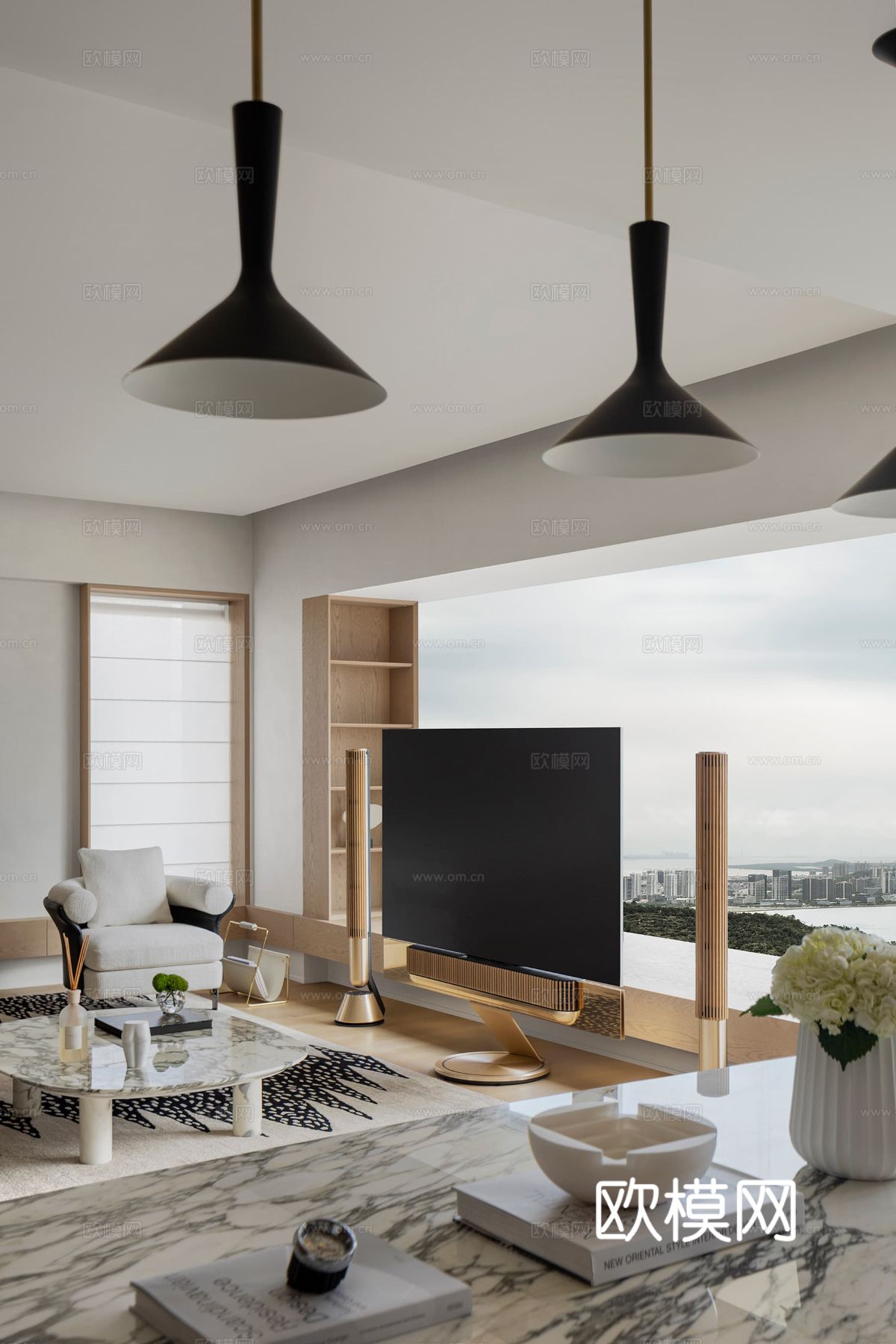 现代大平层家装效果餐厅卧室客厅简约高级灰设计效果图下载（渲染图6）