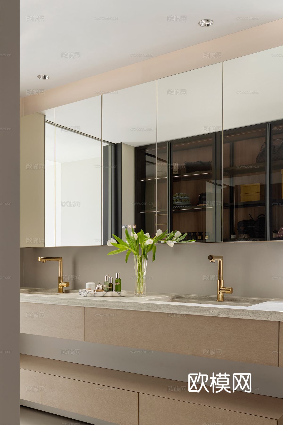 现代大平层家装效果餐厅卧室客厅简约高级灰设计效果图下载（渲染图17）