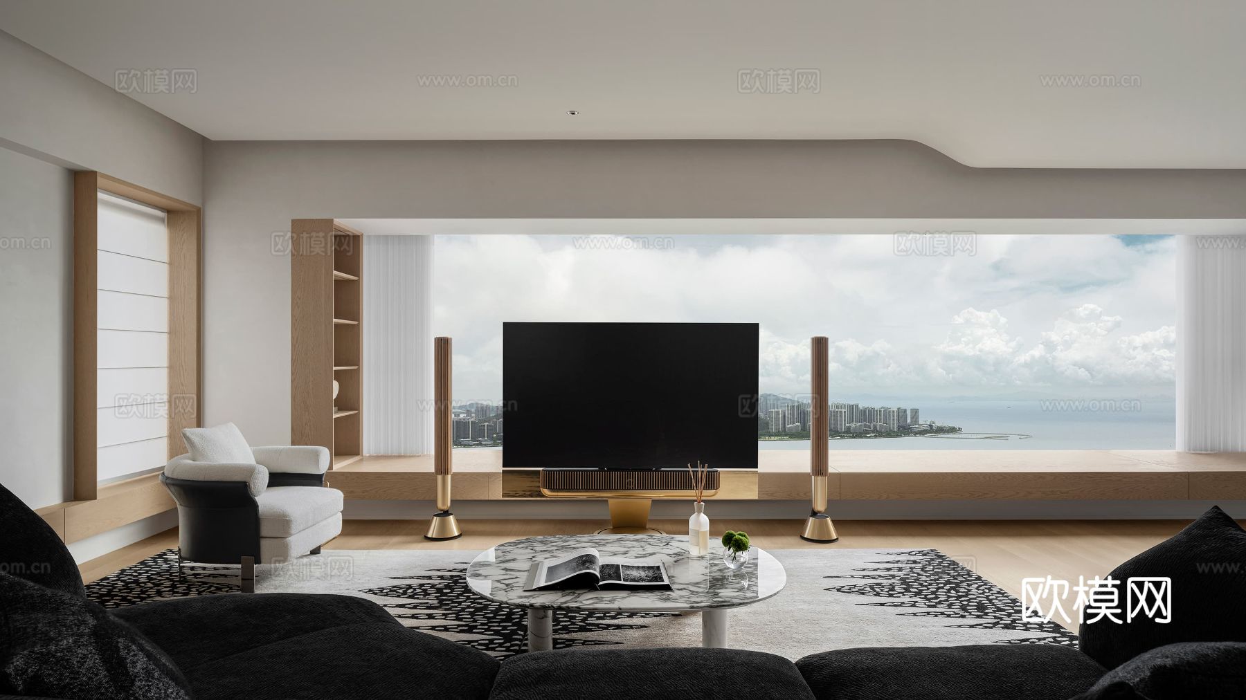 现代大平层家装效果餐厅卧室客厅简约高级灰设计效果图下载（渲染图12）