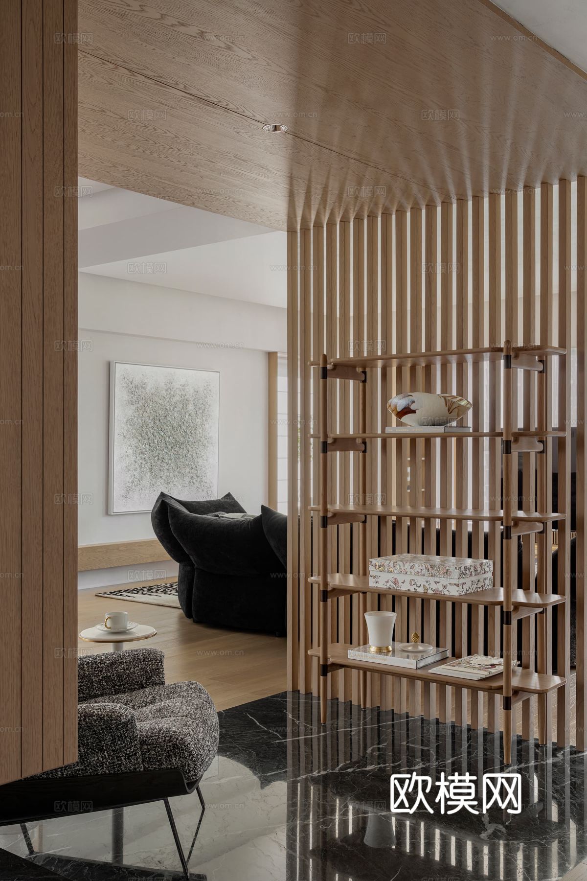 现代大平层家装效果餐厅卧室客厅简约高级灰设计效果图下载（渲染图5）