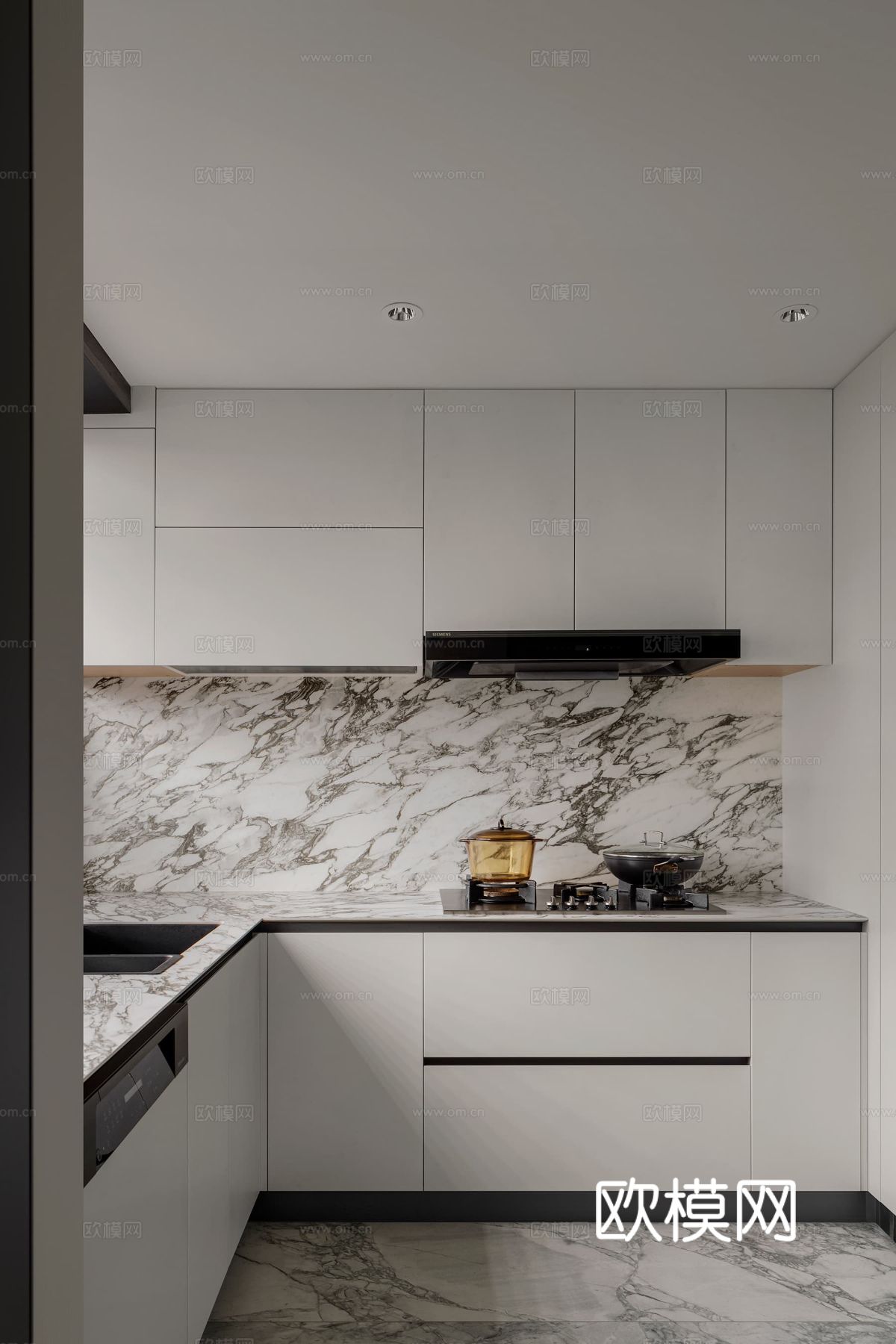 现代大平层家装效果餐厅卧室客厅简约高级灰设计效果图下载（渲染图14）