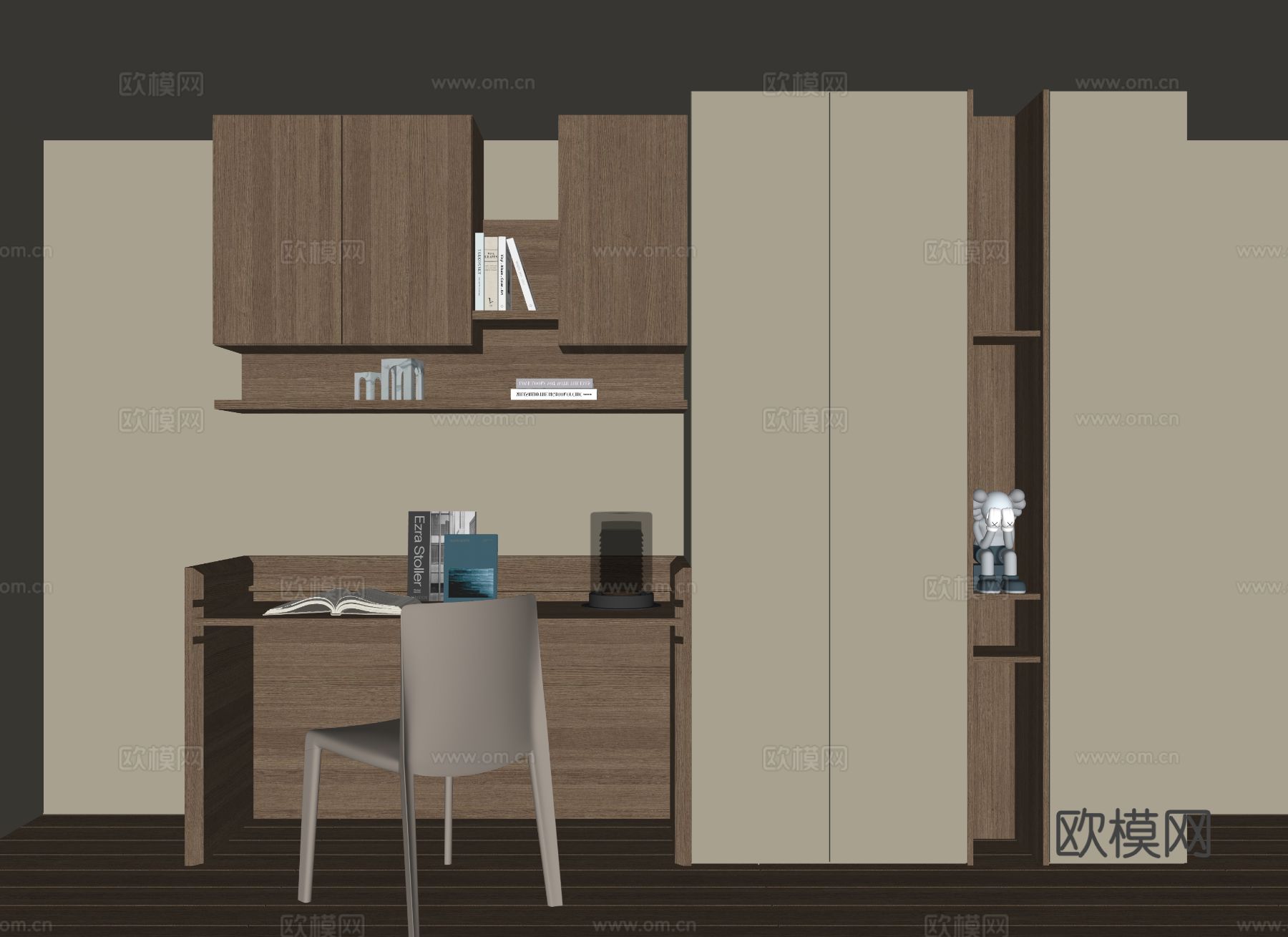 现代书桌一体柜su模型