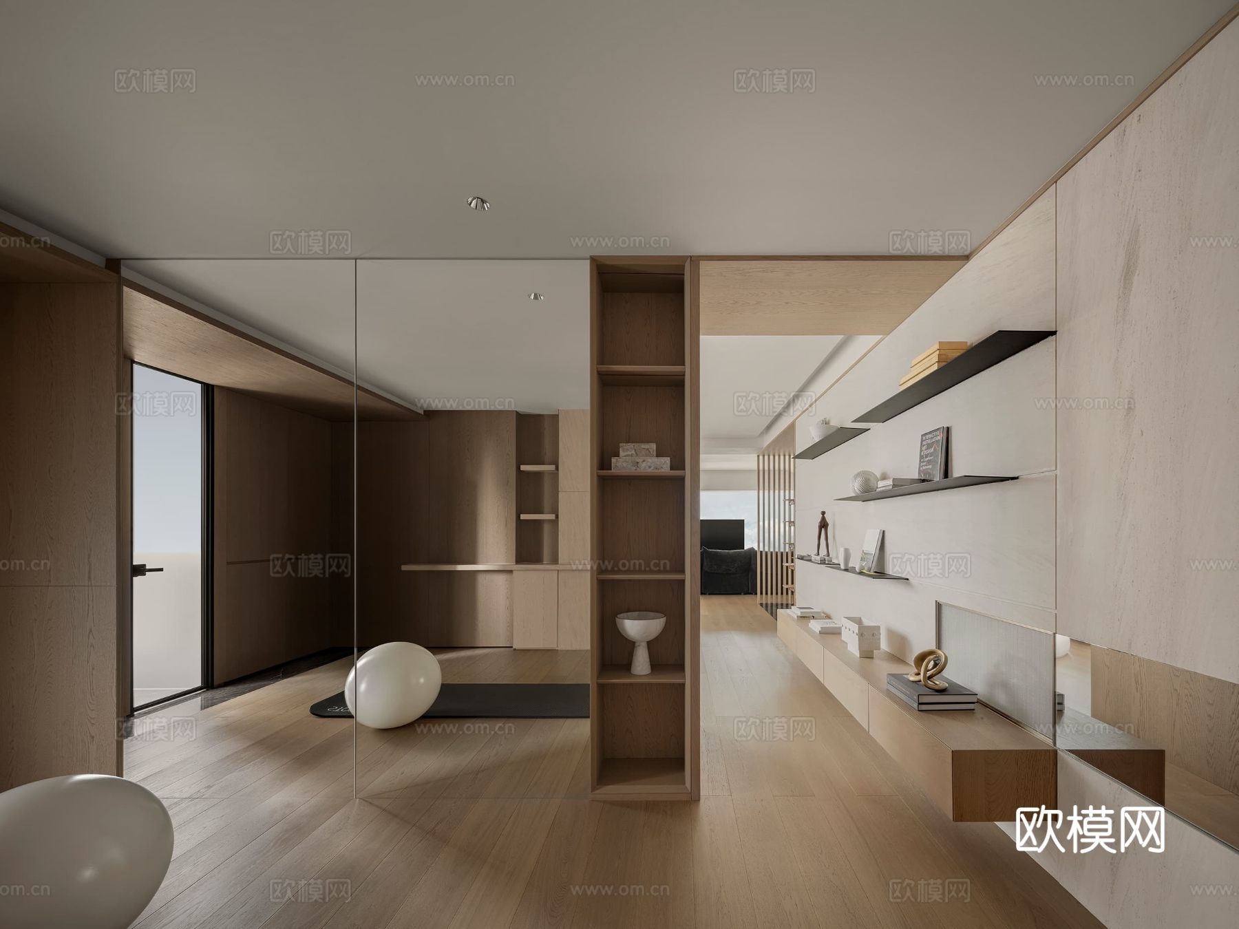 现代大平层家装效果餐厅卧室客厅简约高级灰设计效果图下载（渲染图16）