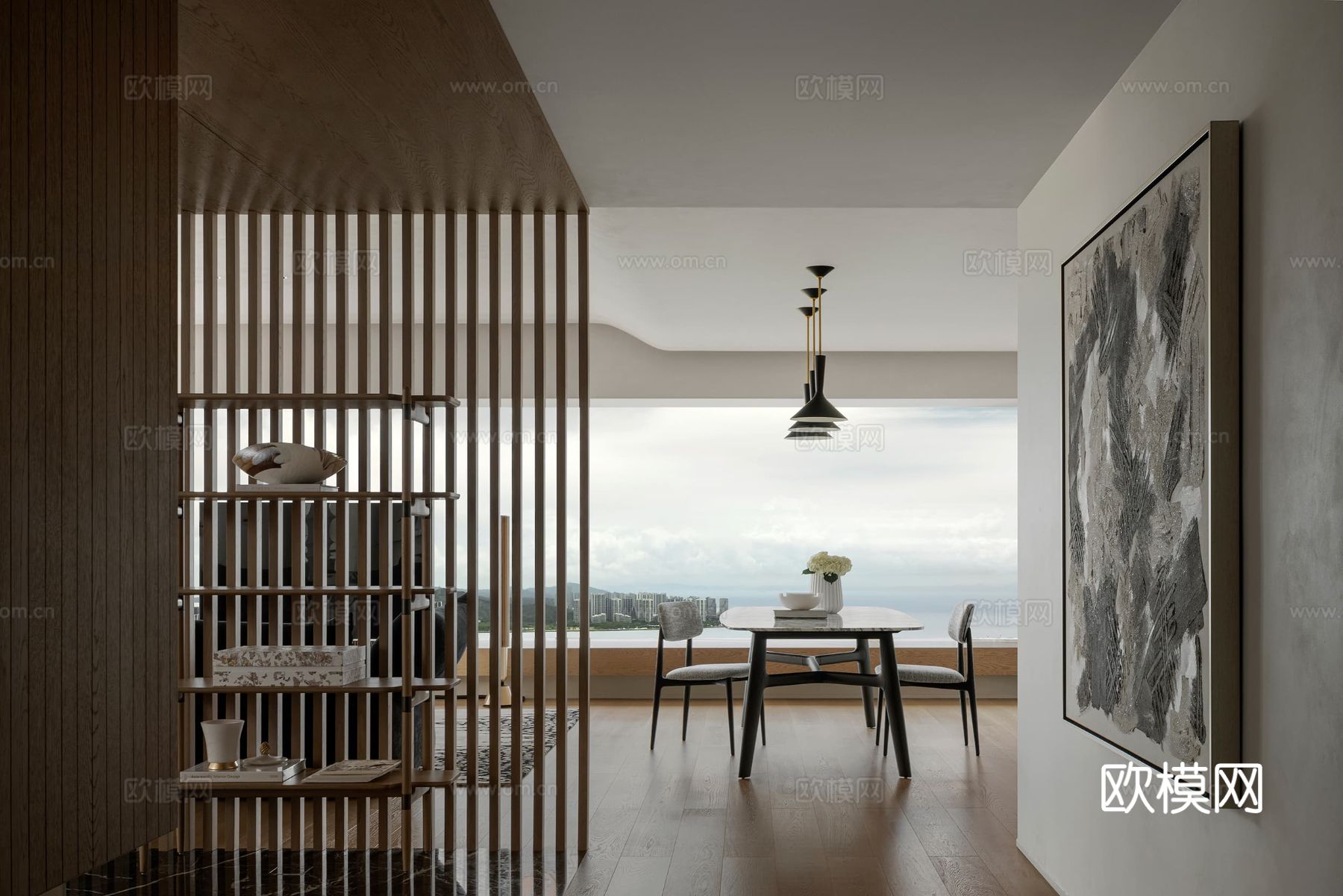 现代大平层家装效果餐厅卧室客厅简约高级灰设计效果图下载（渲染图11）