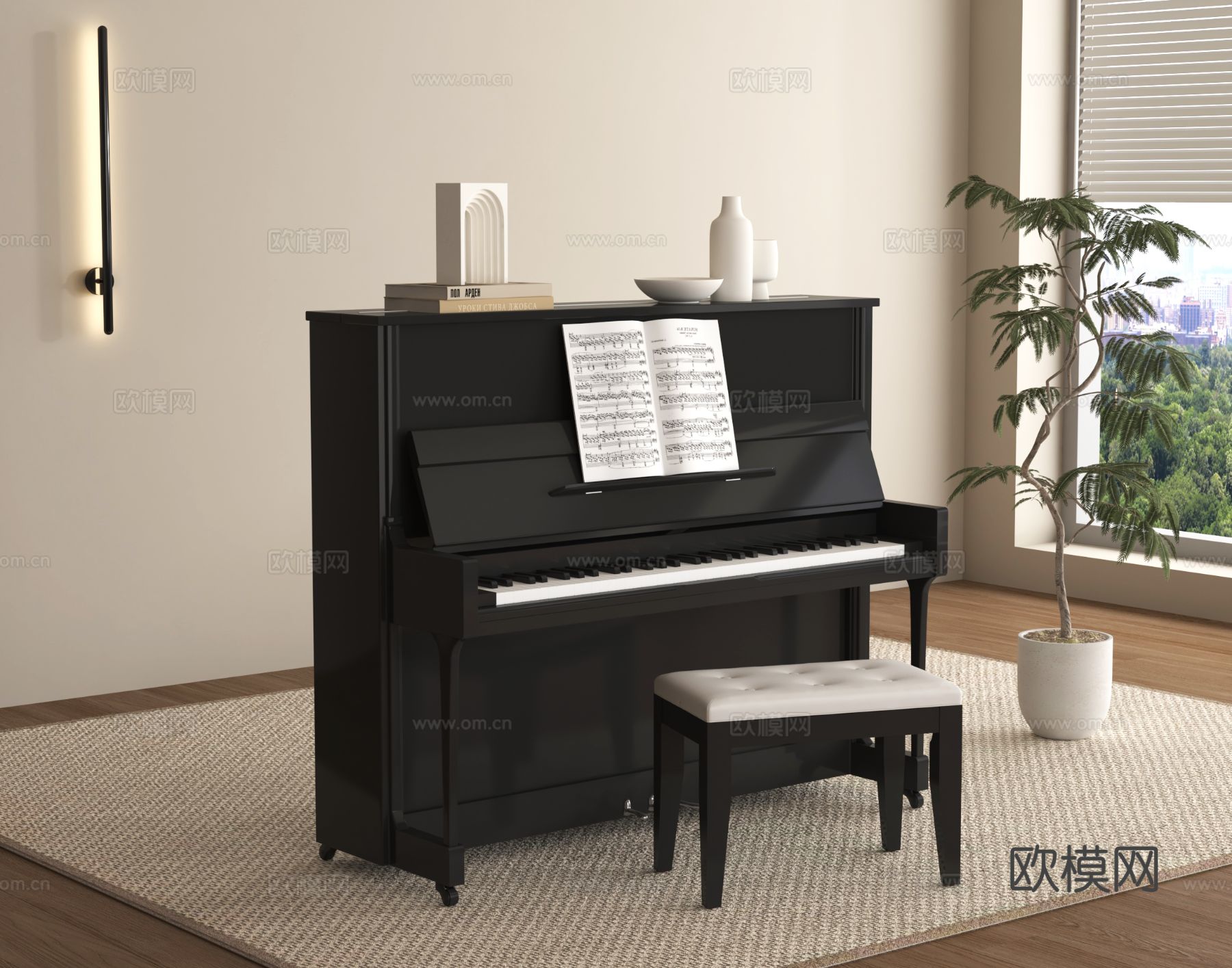 现代钢琴 乐器 琴凳su模型