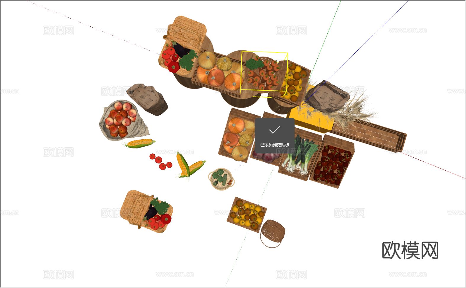 现代蔬菜 水果 堆头su模型下载（渲染图2）