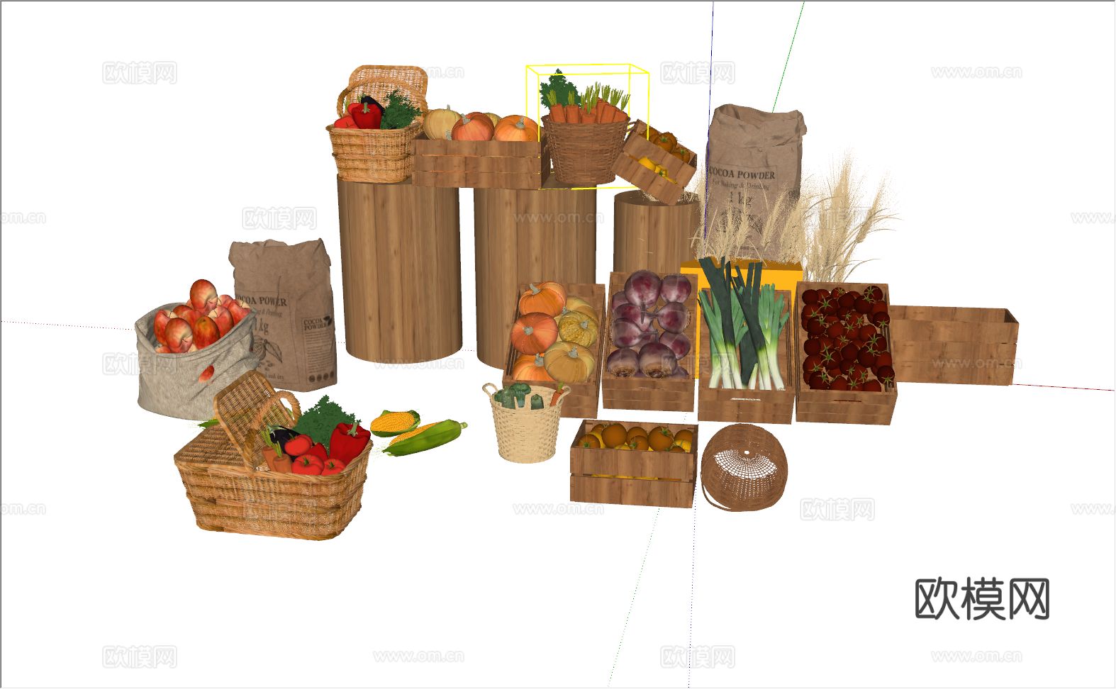 现代蔬菜 水果 堆头su模型下载（渲染图1）