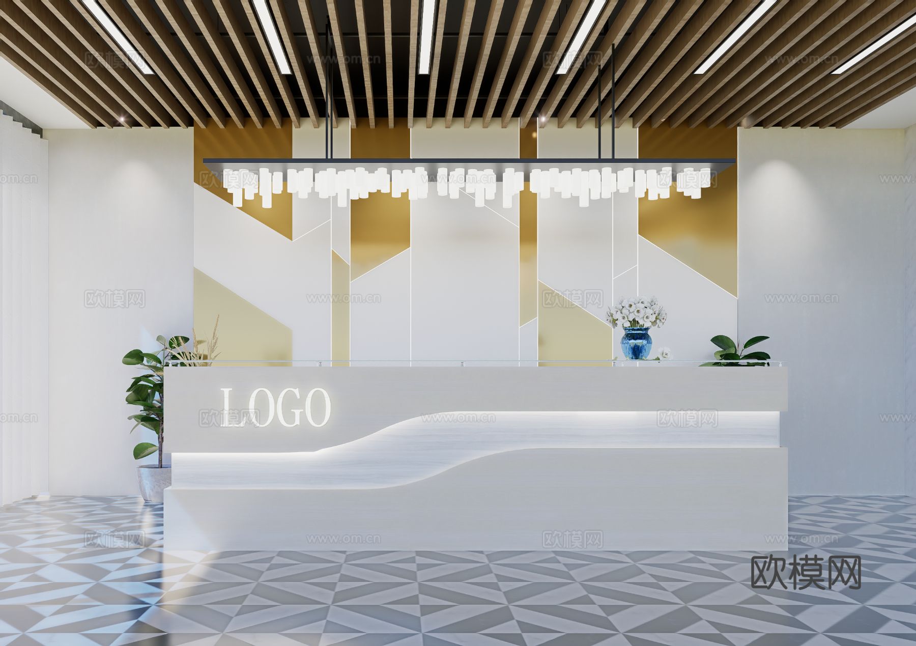 现代简约办公室前台接待台su模型