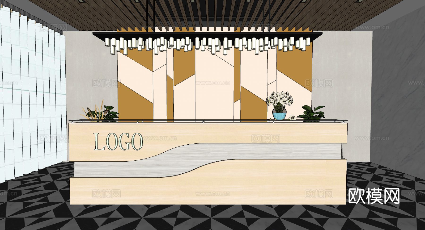现代简约办公室前台接待台su模型