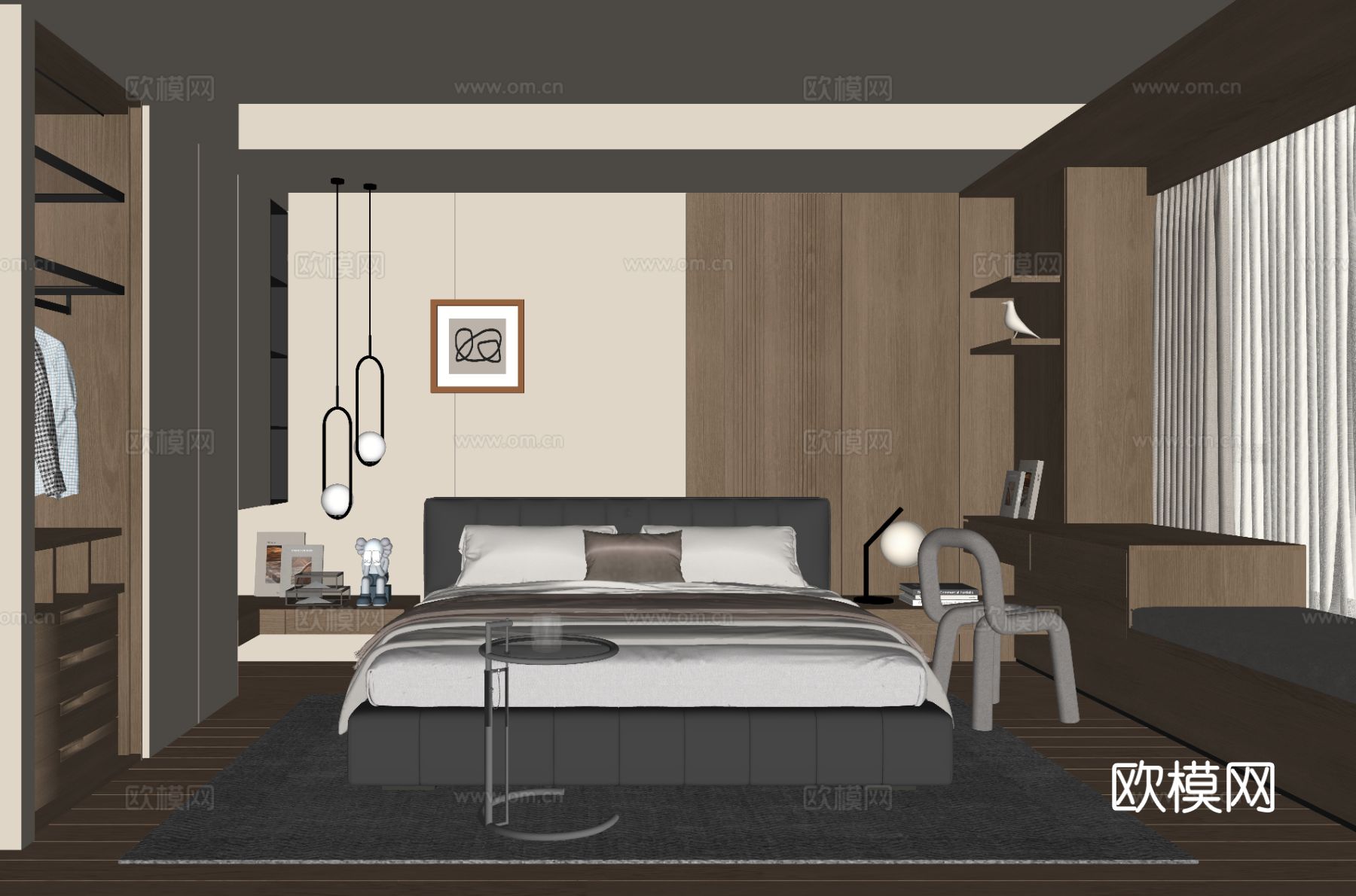 现代家居卧室su模型
