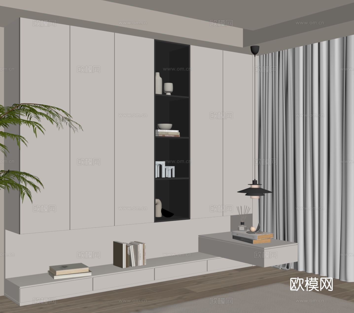 现代简约衣柜 床头柜 一体柜su模型su模型