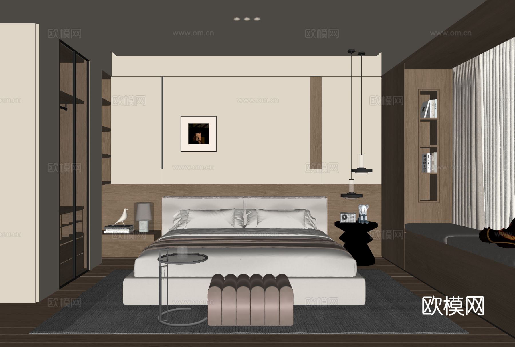 现代家居卧室su模型