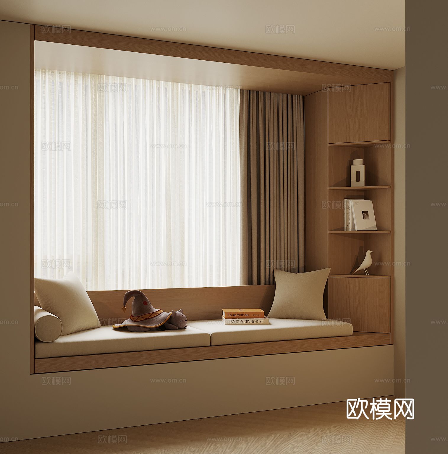 现代飘窗柜3d模型下载