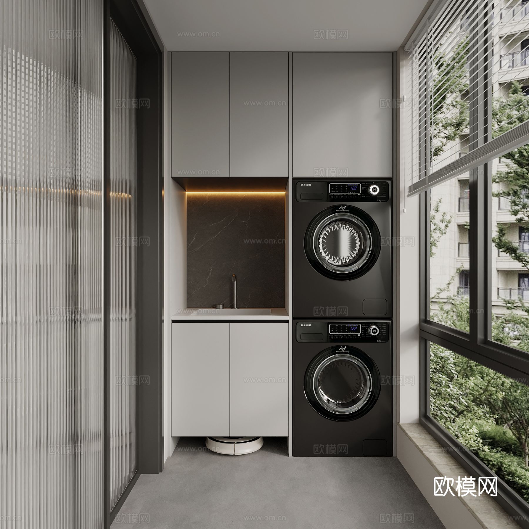 现代阳台洗衣机柜su模型